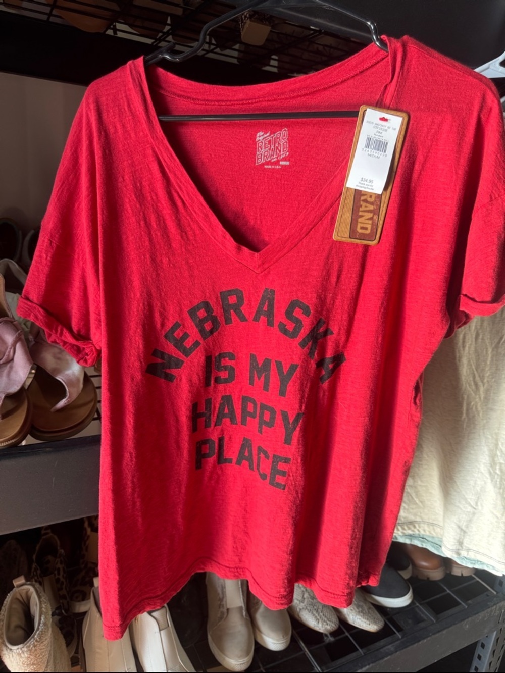 Original Retro Brand Red V-Neck Nebraska Graphic Tee